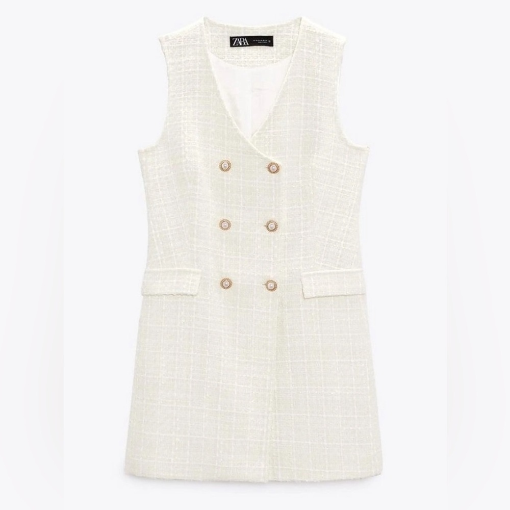 Zara White Tweed Blazer Dress